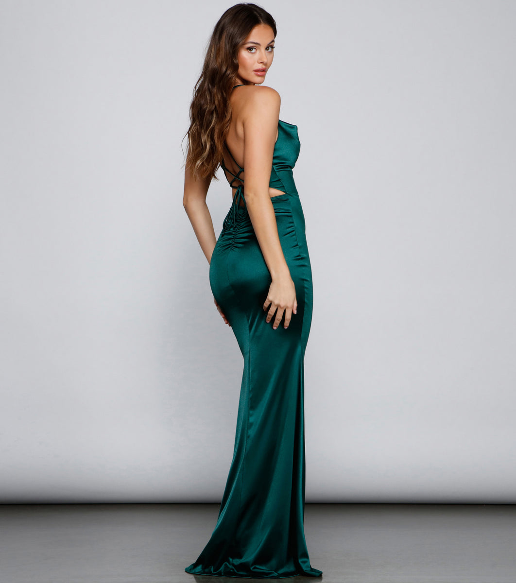 selena ruched satin mermaid dress Windsor Selena Ruched Satin Mermaid Dress at Hamilton Place in Chattanooga, TN