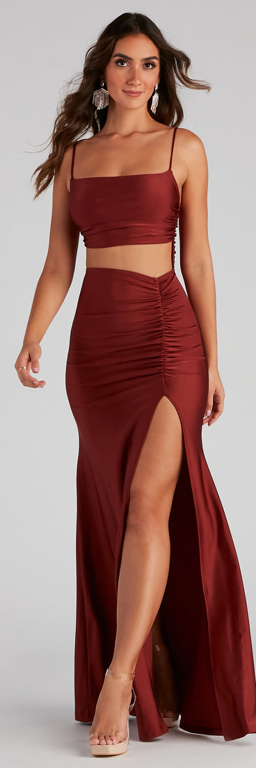 The Christa Formal Cutout Satin Dress is a gorgeous pick as your 2023 prom dress or formal gown for wedding guest, spring bridesmaid, or army ball attire!