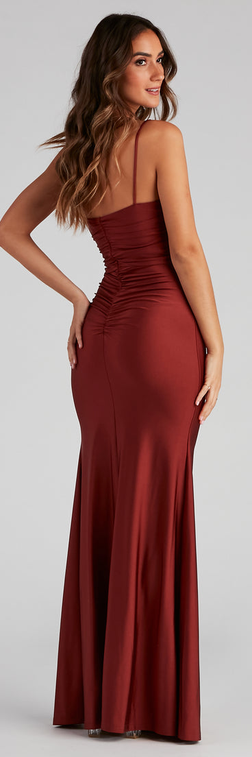 The Christa Formal Cutout Satin Dress is a gorgeous pick as your 2023 prom dress or formal gown for wedding guest, spring bridesmaid, or army ball attire!