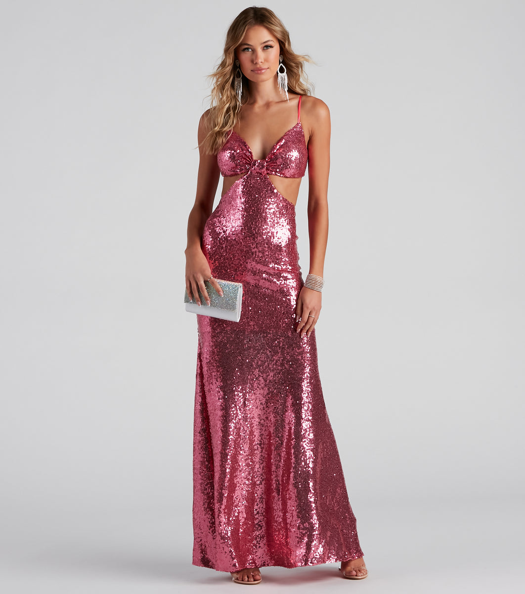 sequin dress form on stand Athena Formal Cutout Sequin Dress