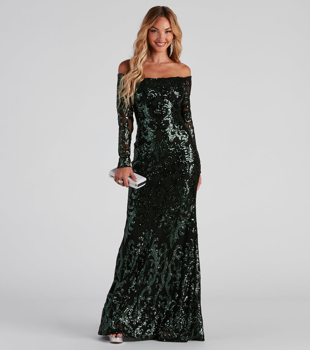 taisia formal sequin scroll dress Taisia Formal Sequin Scroll Dress – Luis Shop main image 0