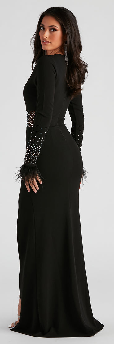 Madelyn Formal Crepe Rhinestone Dress creates the perfect summer wedding guest dress or cocktail party dresss with stylish details in the latest trends for 2023!
