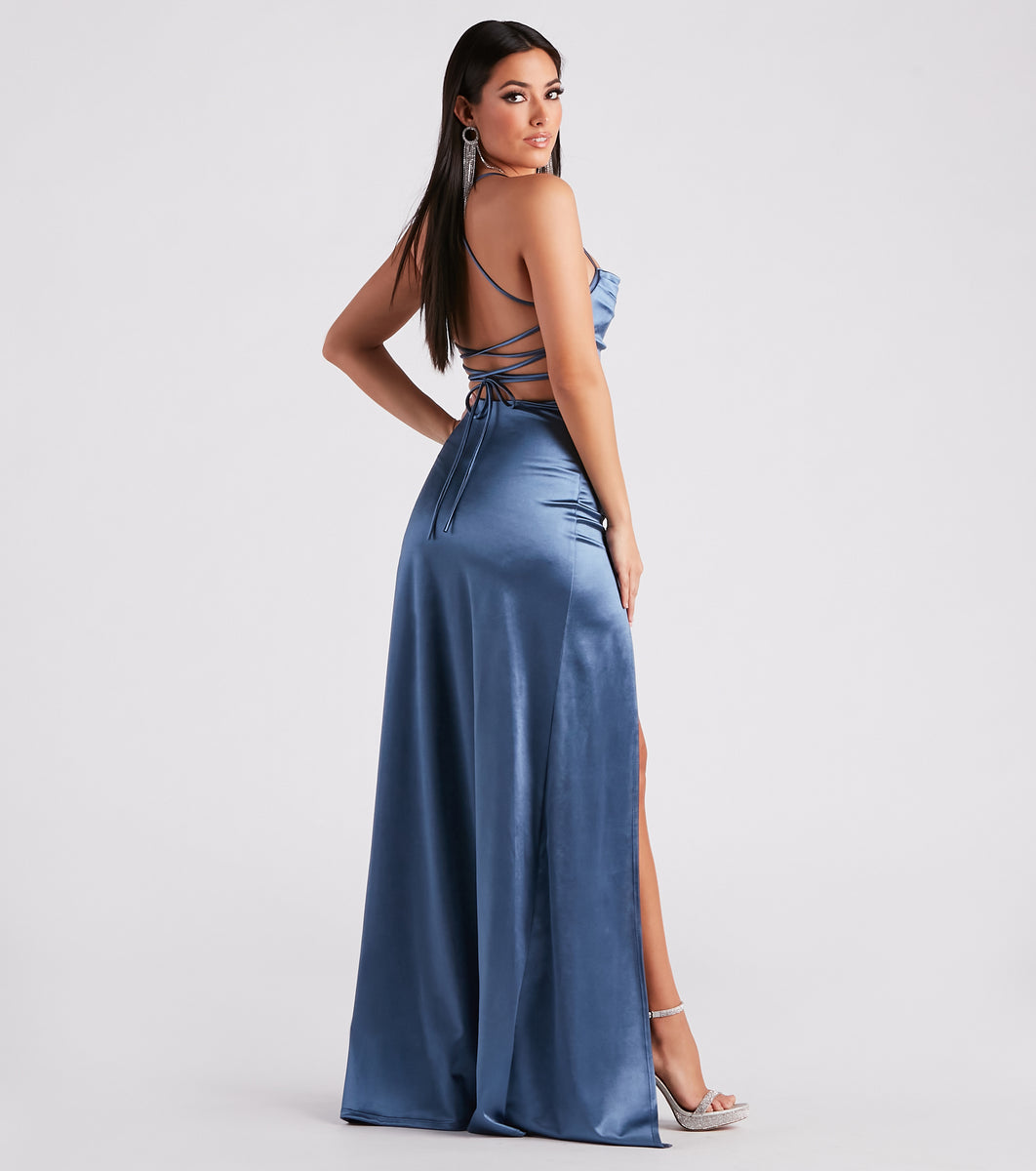 ever new trixie cutout pleated maxi dress Trixie Formal Satin A-Line Dress