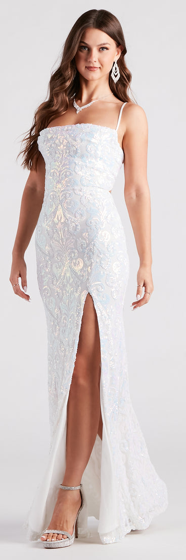 Celebrate in style with the Gabrielle Formal Sequin Long Dress, a formal wedding guest dress featuring an elegant silhouette and luxe details, perfect for a black-tie celebration.