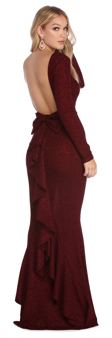 Liza Formal Ruffle Glitter Dress is a stunning choice for a bridesmaid dress or maid of honor dress, and to feel beautiful at Prom 2023, spring weddings, formals, & military balls!