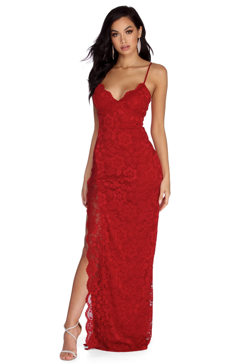 windsor red lace dress Selene Formal Scalloped Lace Dress
