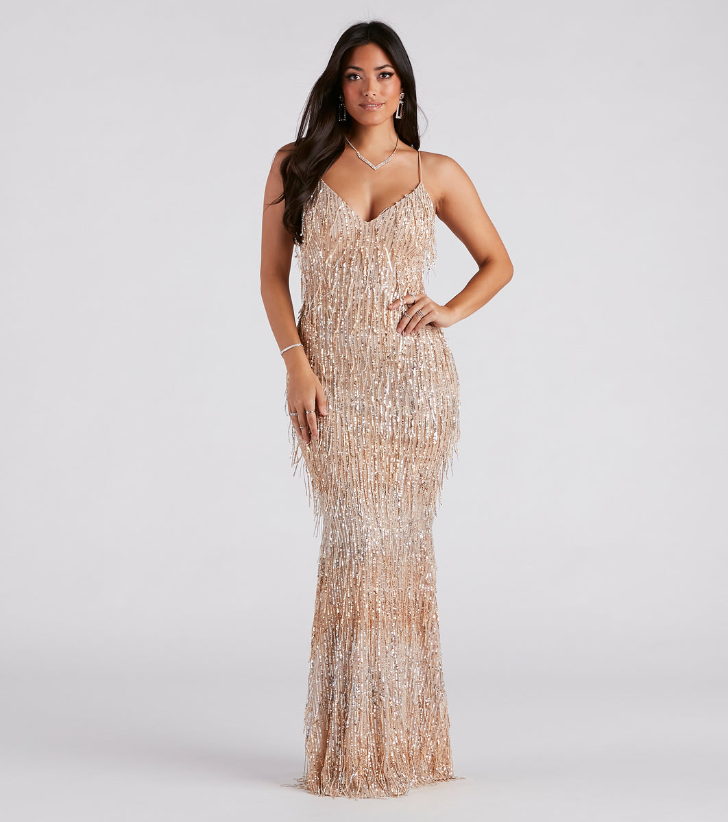 Rebekah Formal Sequin Fringe Mermaid Dress | Windsor Rebekah Formal Sequin Fringe Mermaid Dress | Windsor