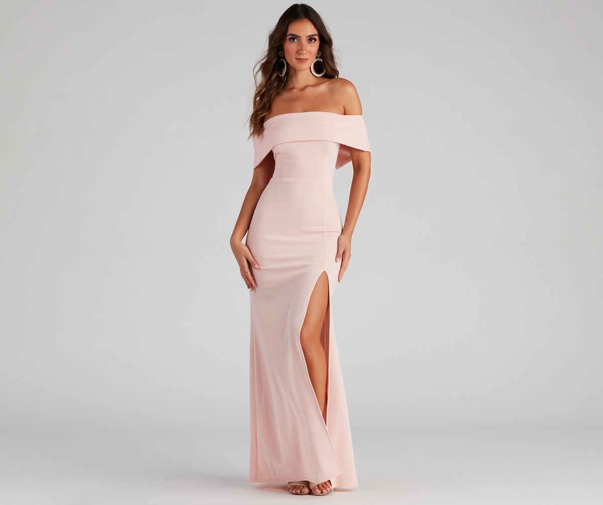 coralie off shoulder front slit dress Windsor Coralie Off Shoulder Front Slit Dress