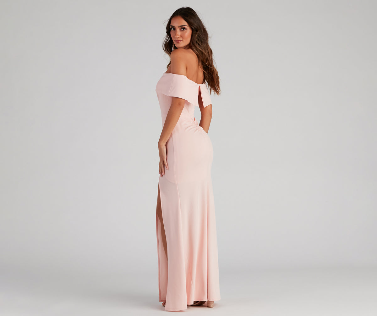 Shirred Waist Front Slit Dress