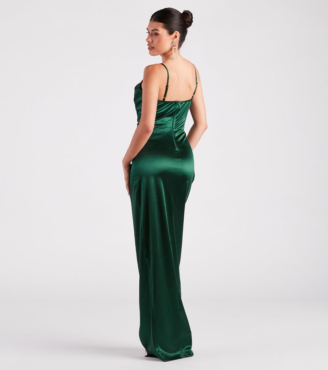 seen for you cowl neck satin maxi dress green Good Intentions Cowl Neck Open Back Maxi Dress Sage L main image 0