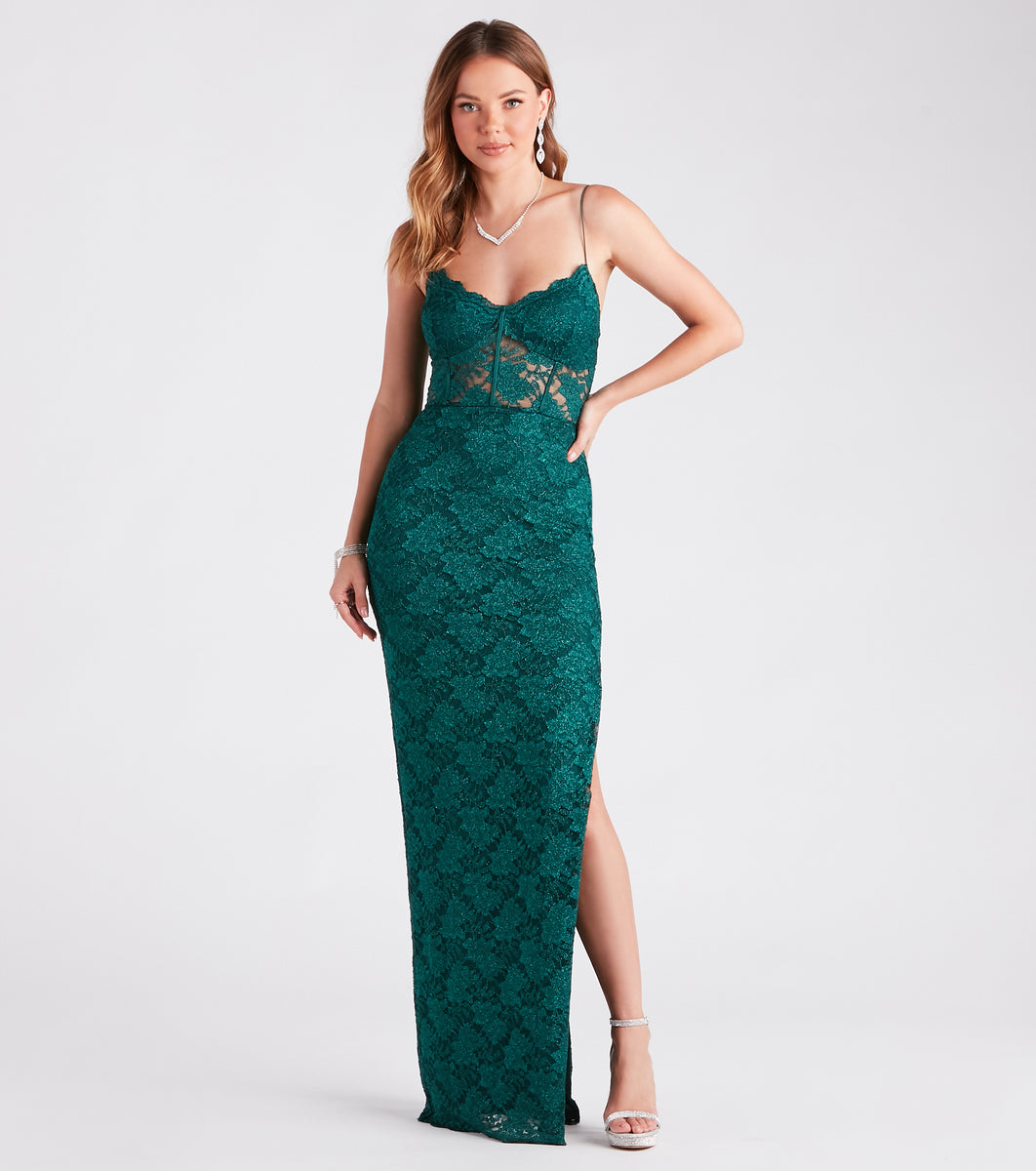 Adelaide Formal Glitter Lace Slit Long Dress & Windsor