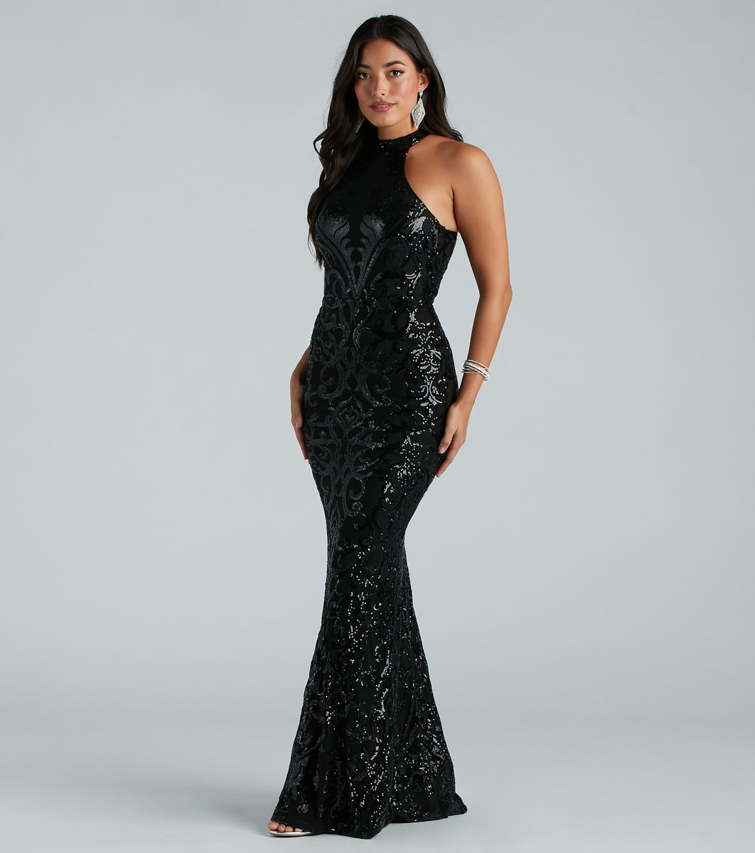 Sequin Halter Mermaid Maxi Party Dress main image 0