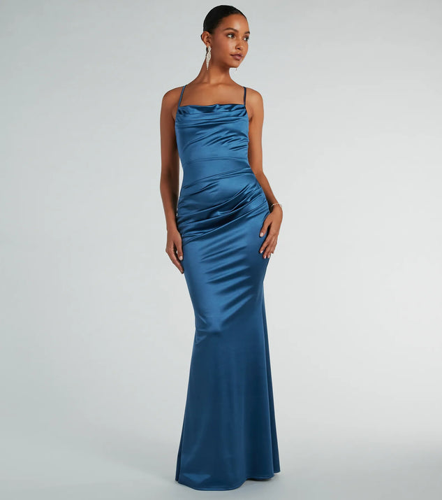 Courteney Cowl Neck Mermaid Satin Formal Dress is the perfect prom dress pick with on-trend details to make the 2024 dance your most memorable event yet!