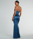 You'll be the best dressed in the Courteney Cowl Neck Mermaid Satin Formal Dress as your summer formal dress with unique details from Windsor.