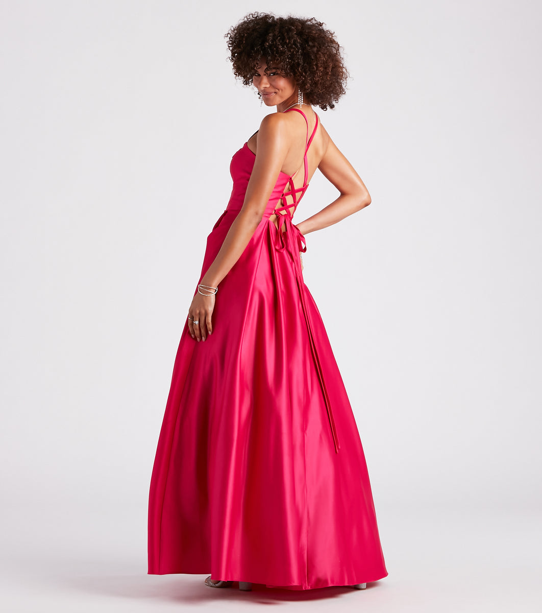 Eureka 9008 V Neck Satin Ball Gown main image 1