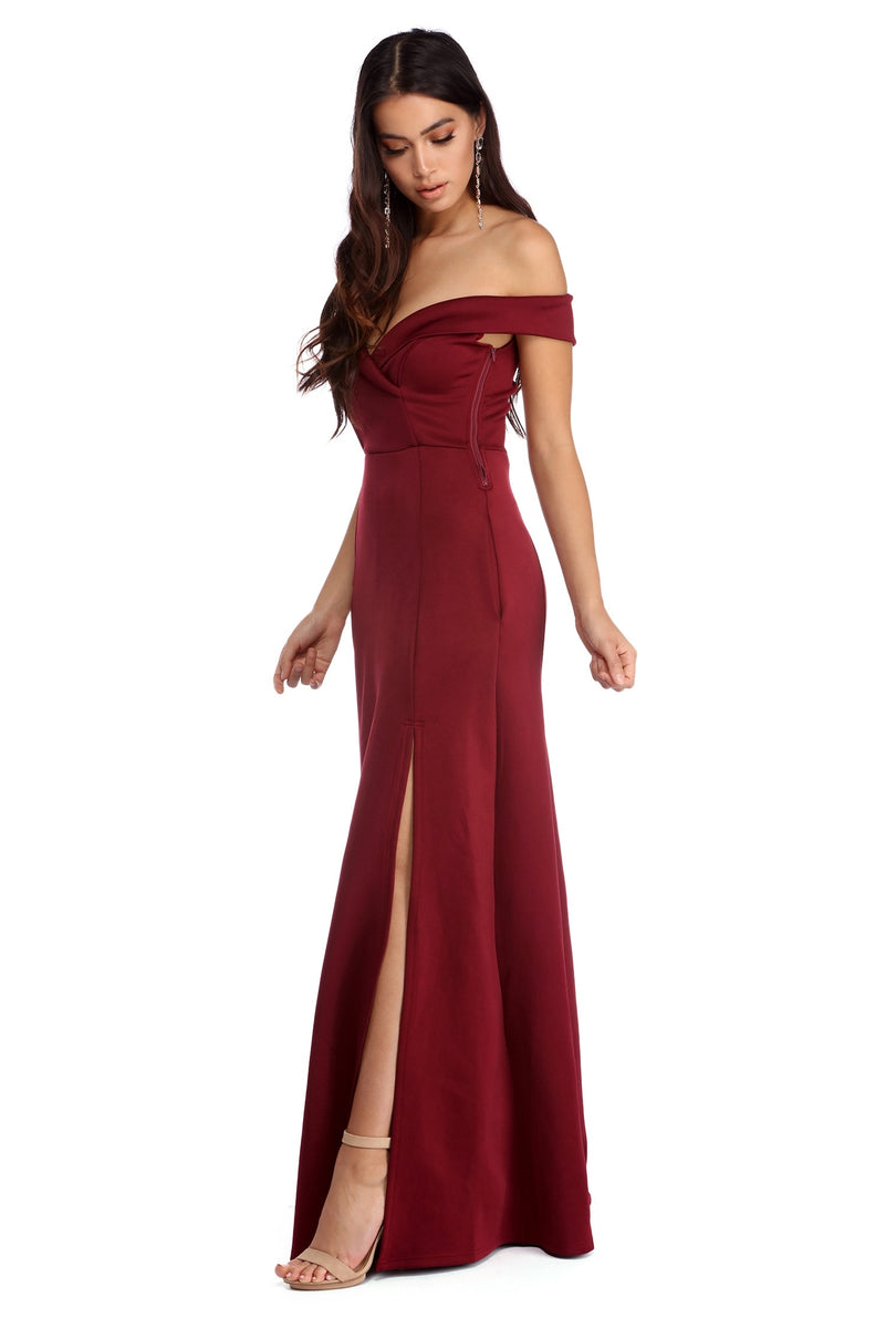 windsor red off the shoulder dress Alayna Velvet Off-The-Shoulder Mermaid Dress