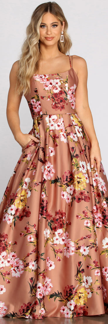 Magdalena Satin Floral Gown is a gorgeous pick as your 2023 prom dress or formal gown for wedding guest, spring bridesmaid, or army ball attire!