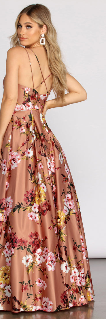 Magdalena Satin Floral Gown is a gorgeous pick as your 2023 prom dress or formal gown for wedding guest, spring bridesmaid, or army ball attire!
