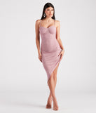 Ignite A Spark Glitter Slit Midi Dress is a gorgeous pick as your 2023 Homecoming dress or formal gown for wedding guest, fall bridesmaid, or military ball attire!