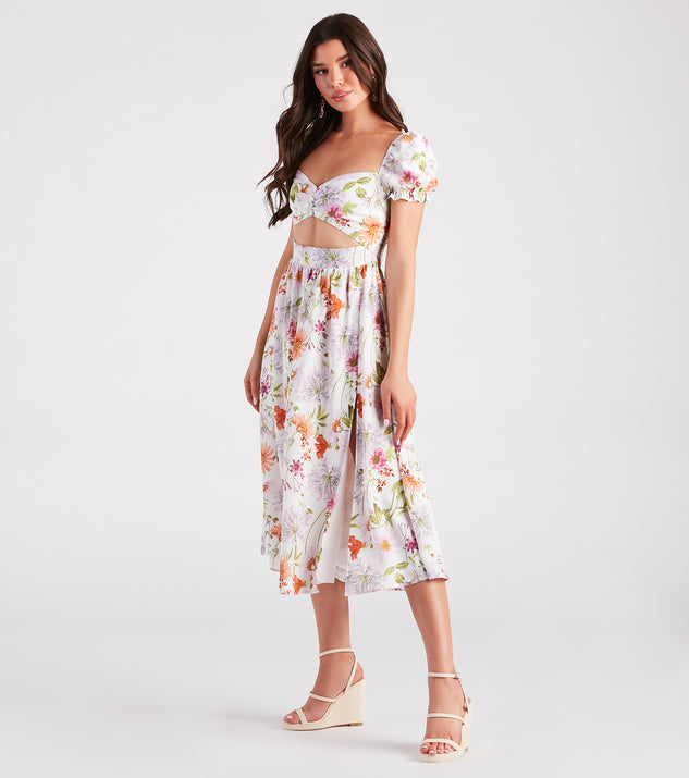 Room To Grow Floral Cutout Midi Dress creates the perfect summer wedding guest dress or cocktail party dresss with stylish details in the latest trends for 2023!