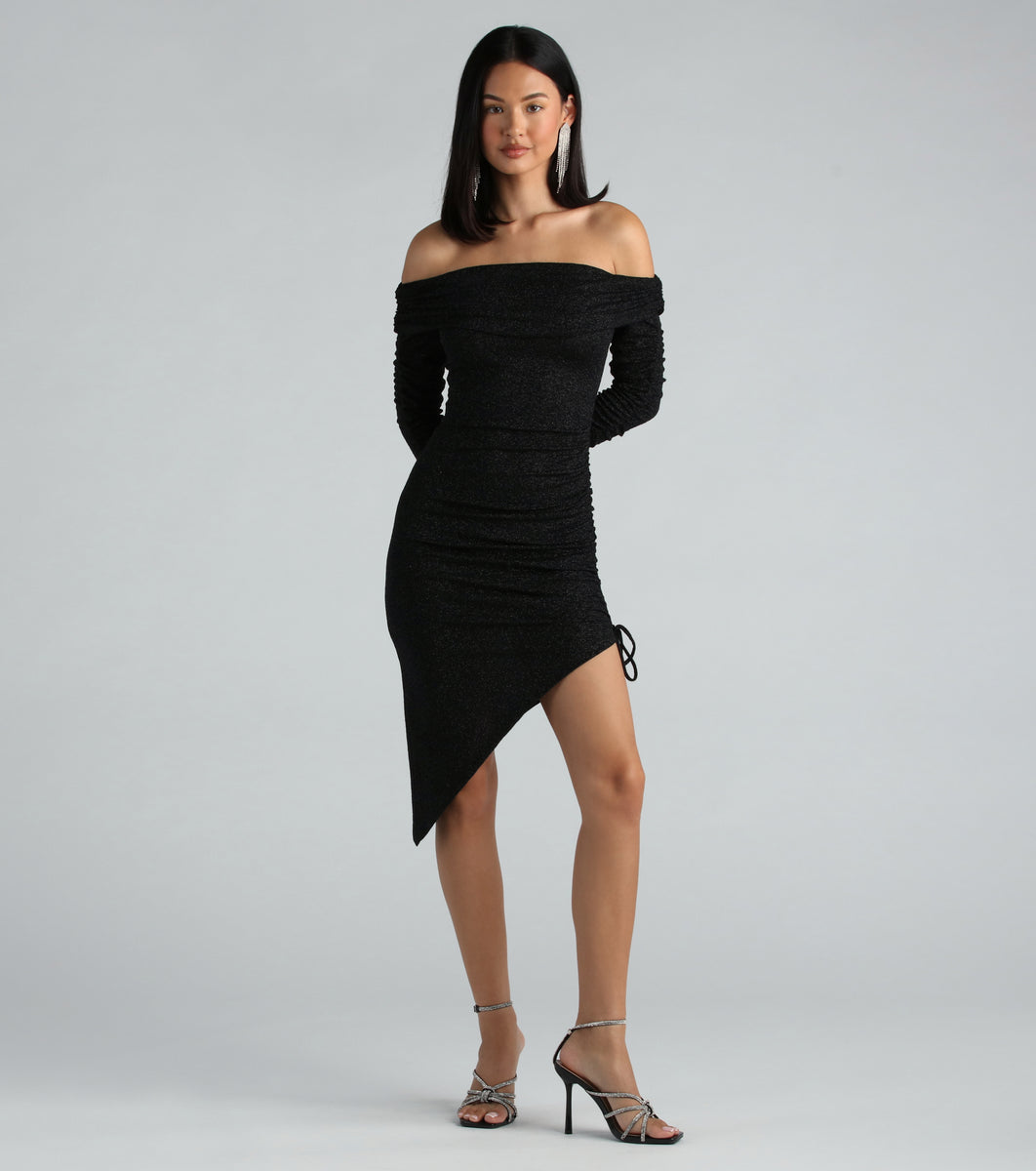 Women’s Strapless Off Shoulder Glitter Maxi Dress with Sculpted Silhouette