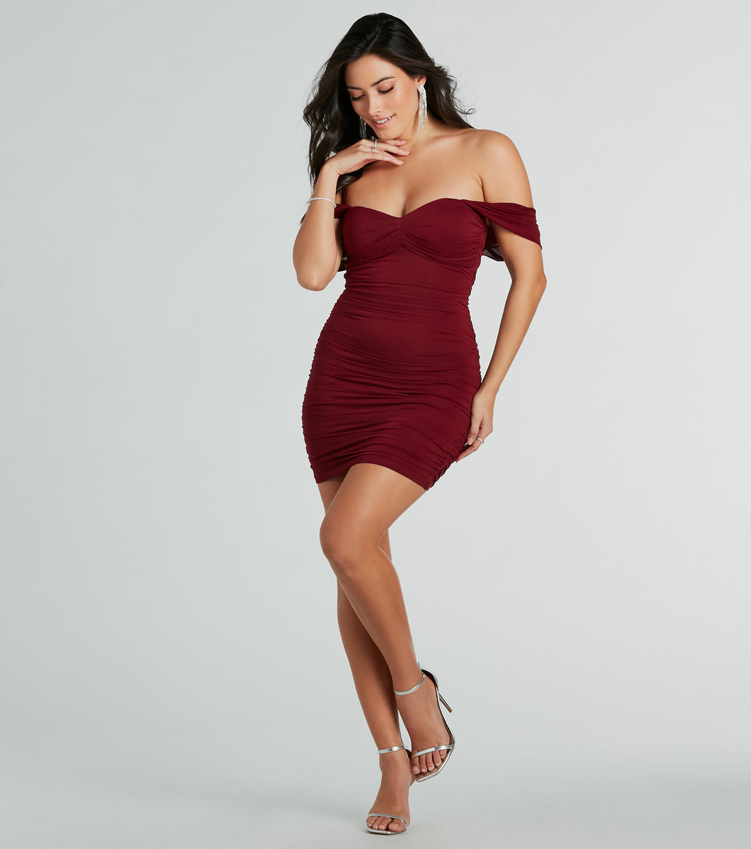 One More Time Mesh Off-The-Shoulder Mini Dress