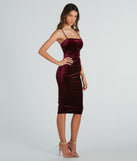 Only Chic Vibes Ruched Velvet Midi Dress creates spring wedding guest dress with stylish details, the perfect midi dress for graduation, or for a cocktail party look in the latest midi-length trends for 2024!