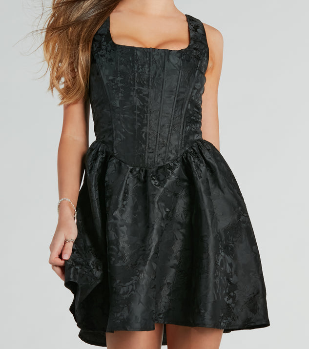 Revel In Wonder Jacquard Corset Skater Dress creates the perfect spring or summer wedding guest dress or cocktail attire with chic styles in the latest trends for 2024!