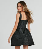 Revel In Wonder Jacquard Corset Skater Dress with on-trend details provides a stylish start to creating your graduation outfit for the 2024 Commencement or grad party!
