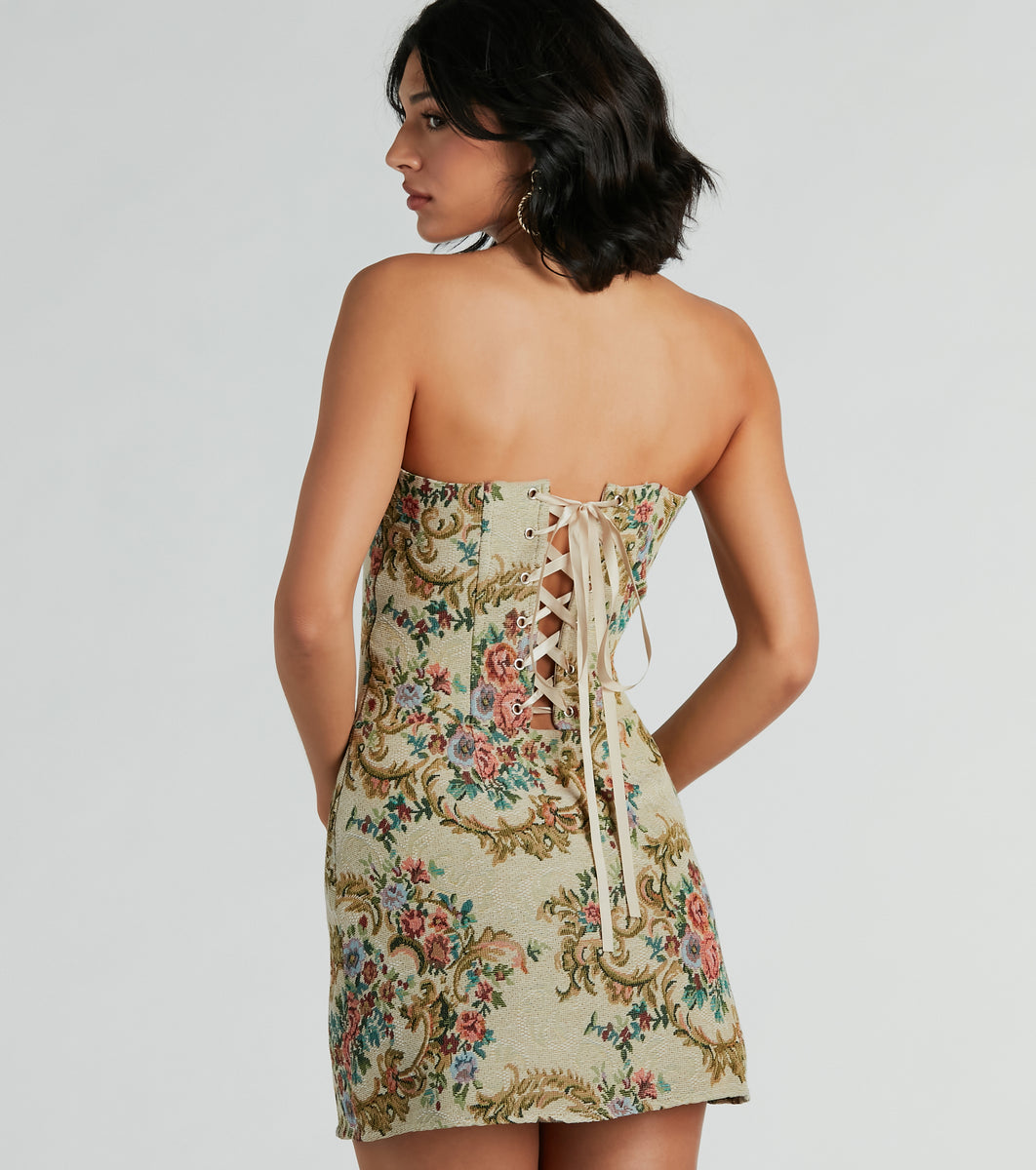 Romance Me Lace-Up Floral Woven Mini Dress | Windsor Romance Me Lace-Up Floral Woven Mini Dress | Windsor