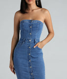 On The Down Low Denim Strapless Midi Dress