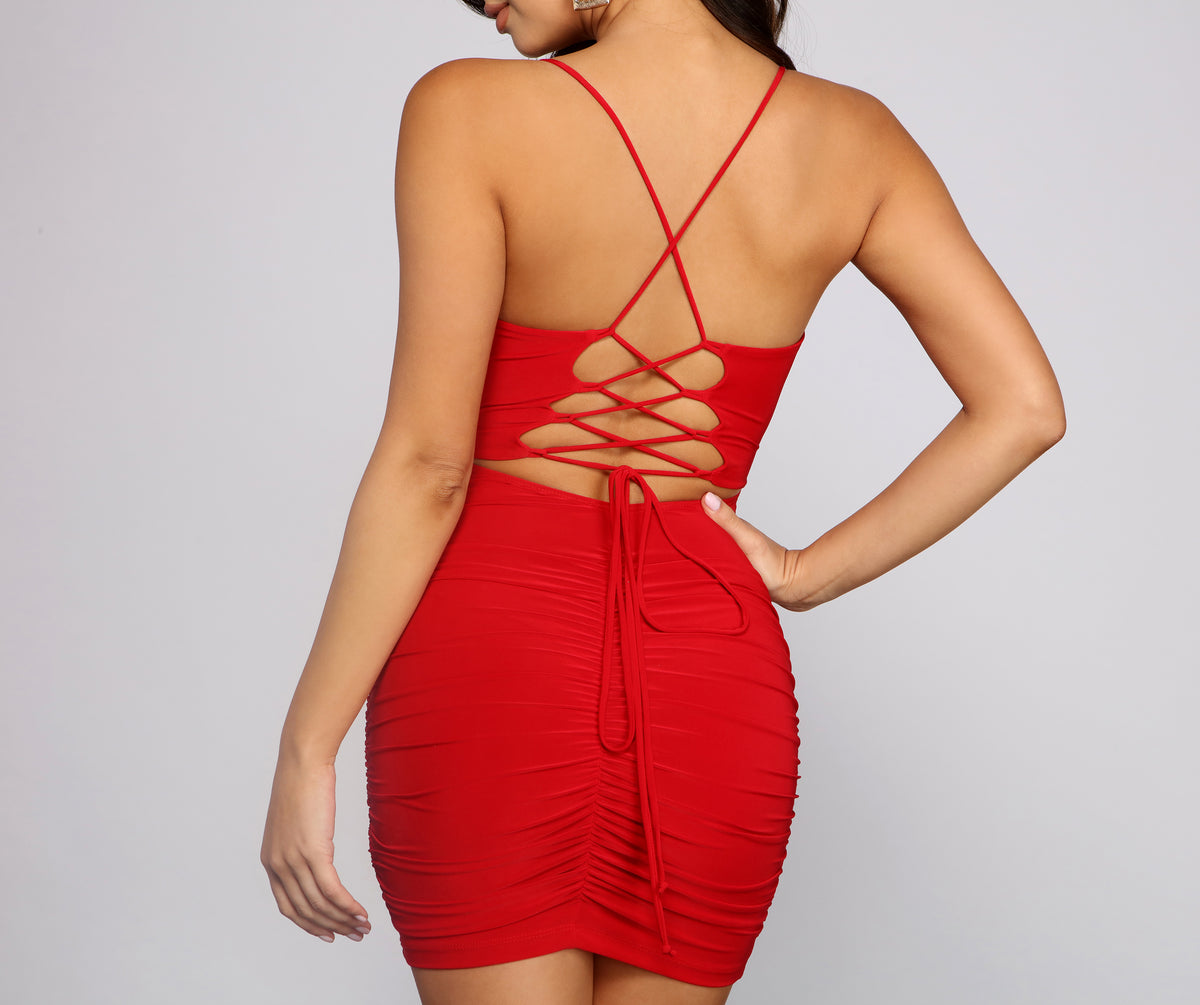 ストラップ S lace up dress mini THEREDTHREAD THEREDTHREAD】S lace up dress mini
