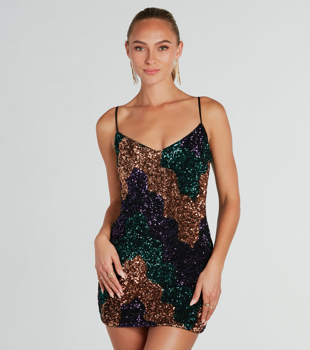glitter chevron dress Unreal Glamour Sequin Mini CORSET BACK