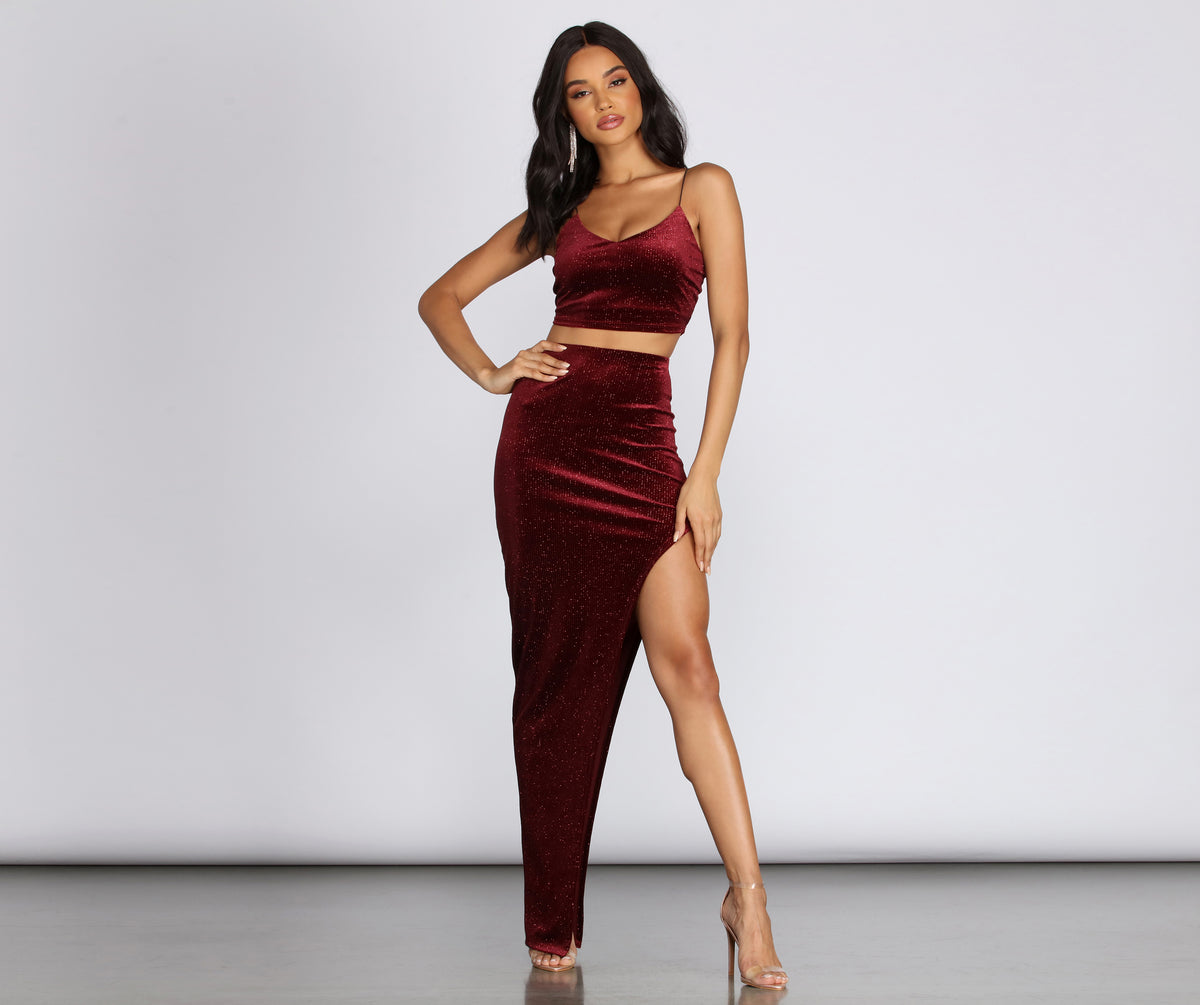 Irresistible Velvet Shimmer Crop Top & Windsor