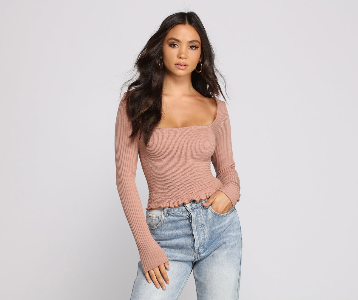 Ribbed And Smocked Square Neck Crop Top | Windsor