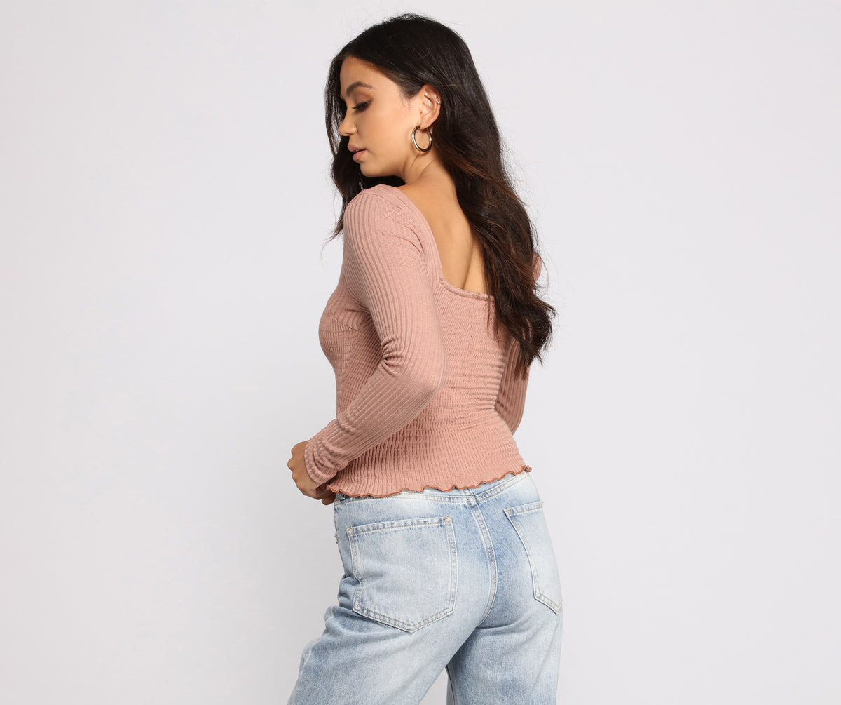 Ribbed And Smocked Square Neck Crop Top | Windsor