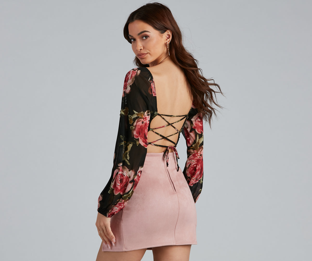 Be Mine Floral Lace Up Crop Top | Windsor