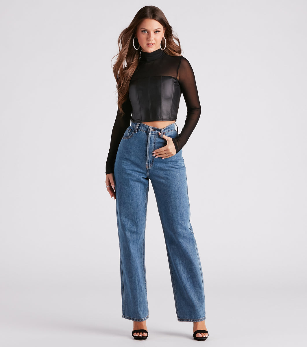 Total Grunge Faux Leather Corset Mesh Top | Windsor