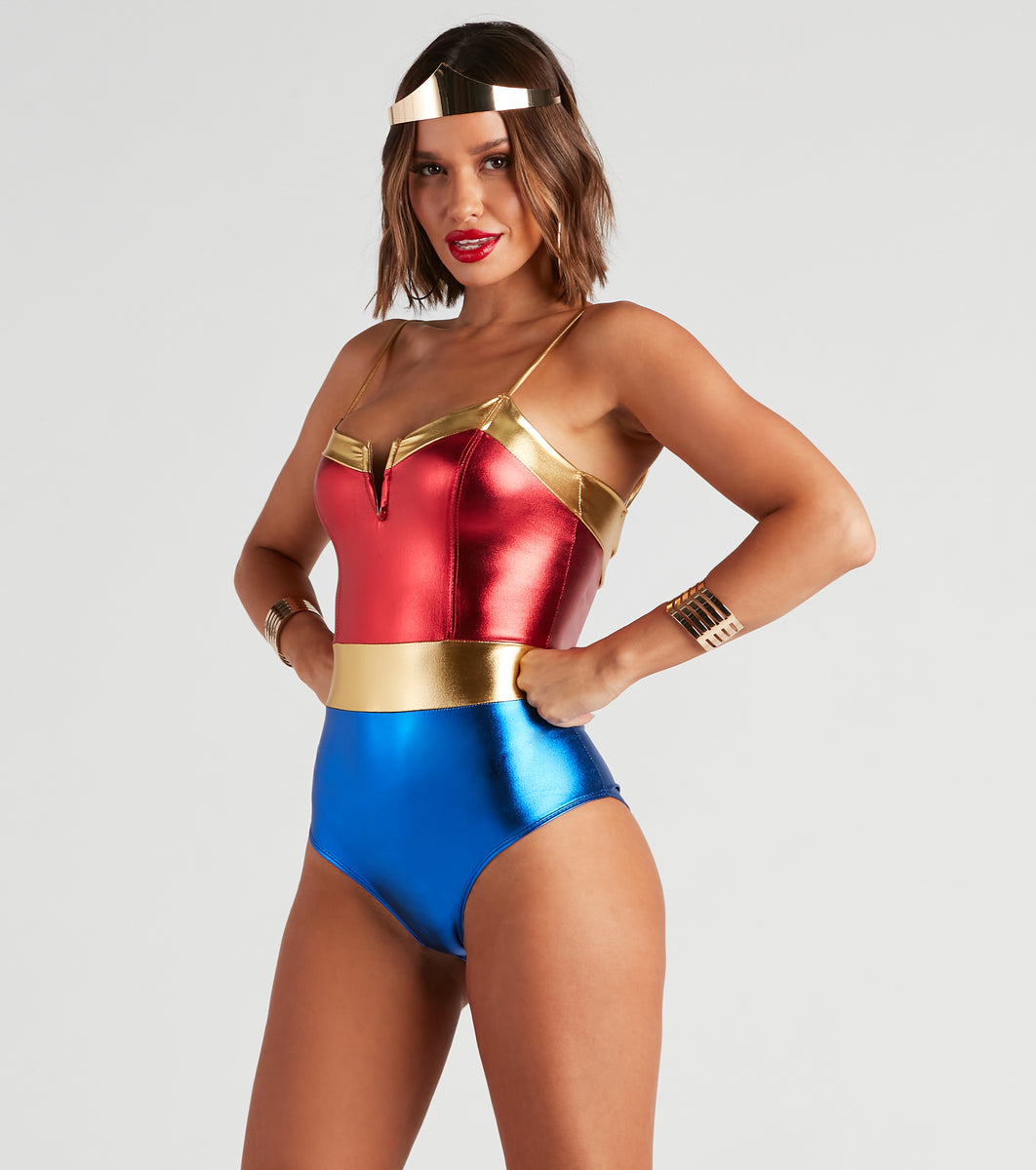 Warrior Woman Color Block Metallic Bodysuit