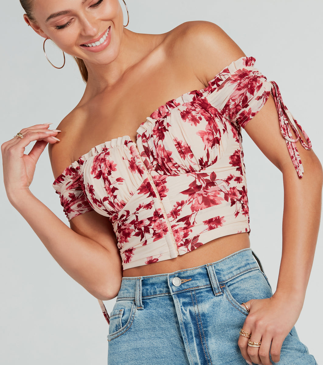 Pretty Babe Floral Off-The-Shoulder Corset Top