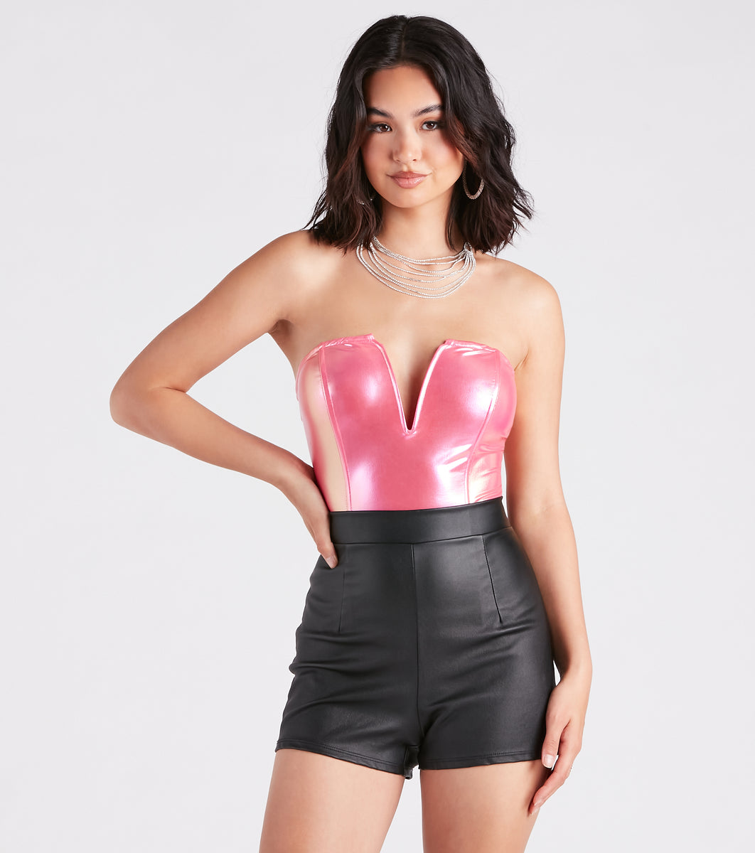 Milky Way Strapless Sparkle Bodysuit Silver