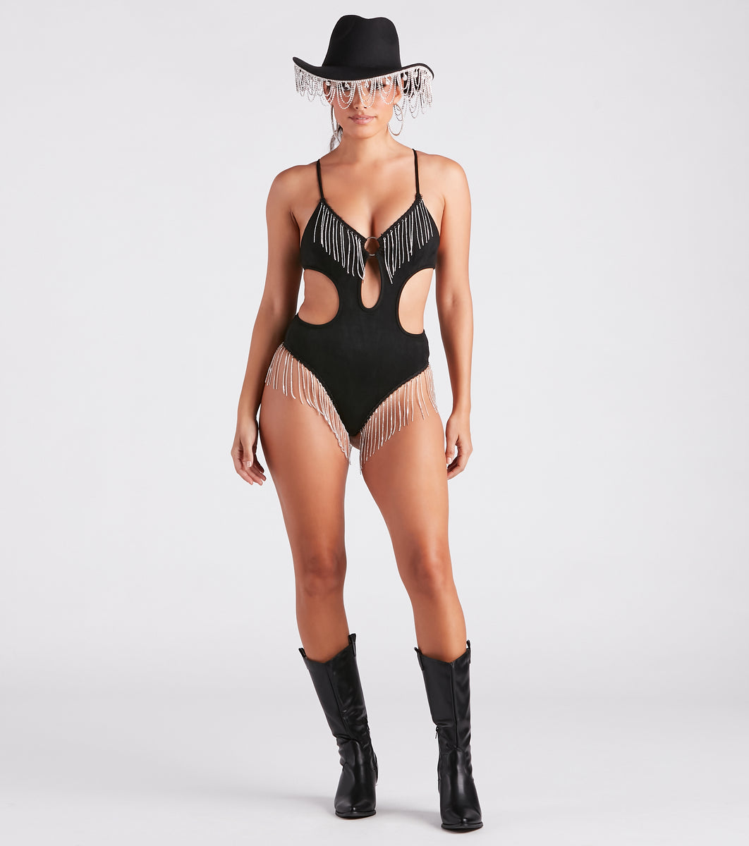 Flirty Fringe Suede Bodysuit main image 1