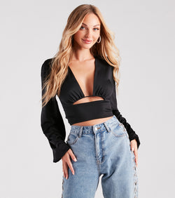 Blown Away Plunge Tie-Back Crop Top is a trendy pick to create 2024 concert outfits, festival dresses, outfits for raves, or to complete your best party outfits or clubwear!