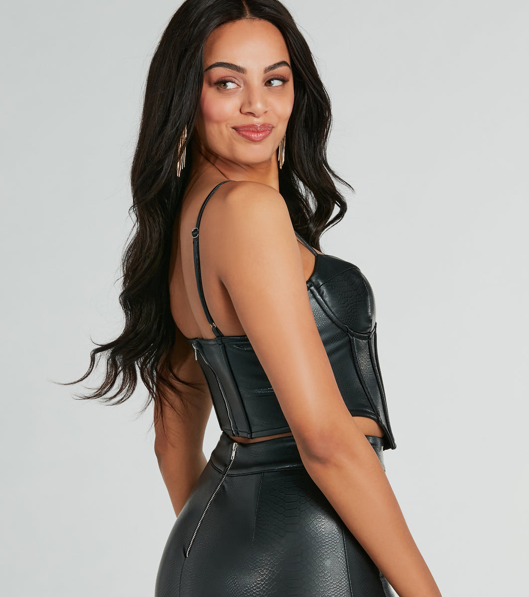 Sultry Snake Print Faux Leather Bustier Top | Windsor