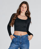 With fun and flirty details, the Smooth Cutie Scoop Neck Lace Trim Crop Top shows off your unique style for a trendy outfit for summer!
