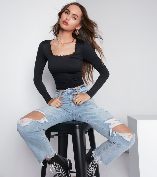 With fun and flirty details, the Smooth Cutie Scoop Neck Lace Trim Crop Top shows off your unique style for a trendy outfit for summer!