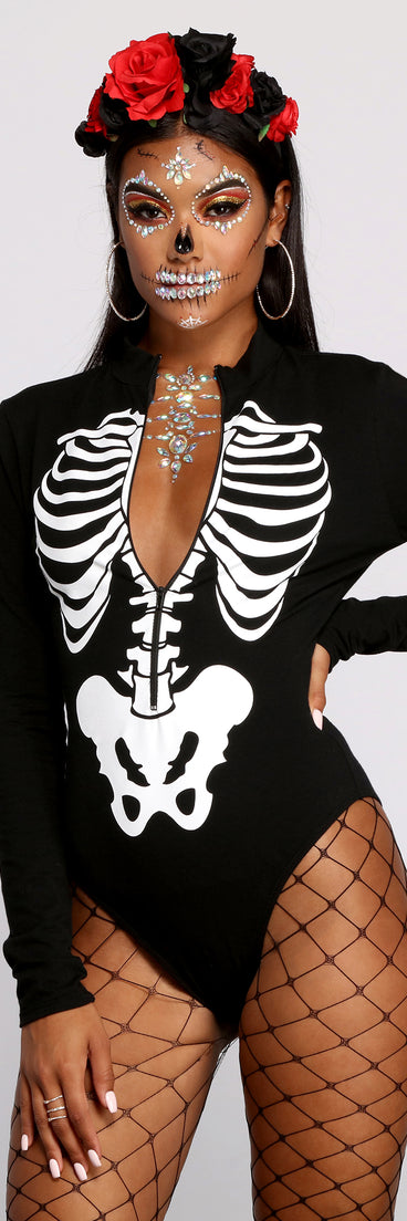 Sultry Babe Long Sleeve Skeleton Bodysuit