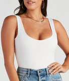 With fun and flirty details, Staple Piece Scoop Neck Bodysuit shows off your unique style for a trendy outfit for the summer season!