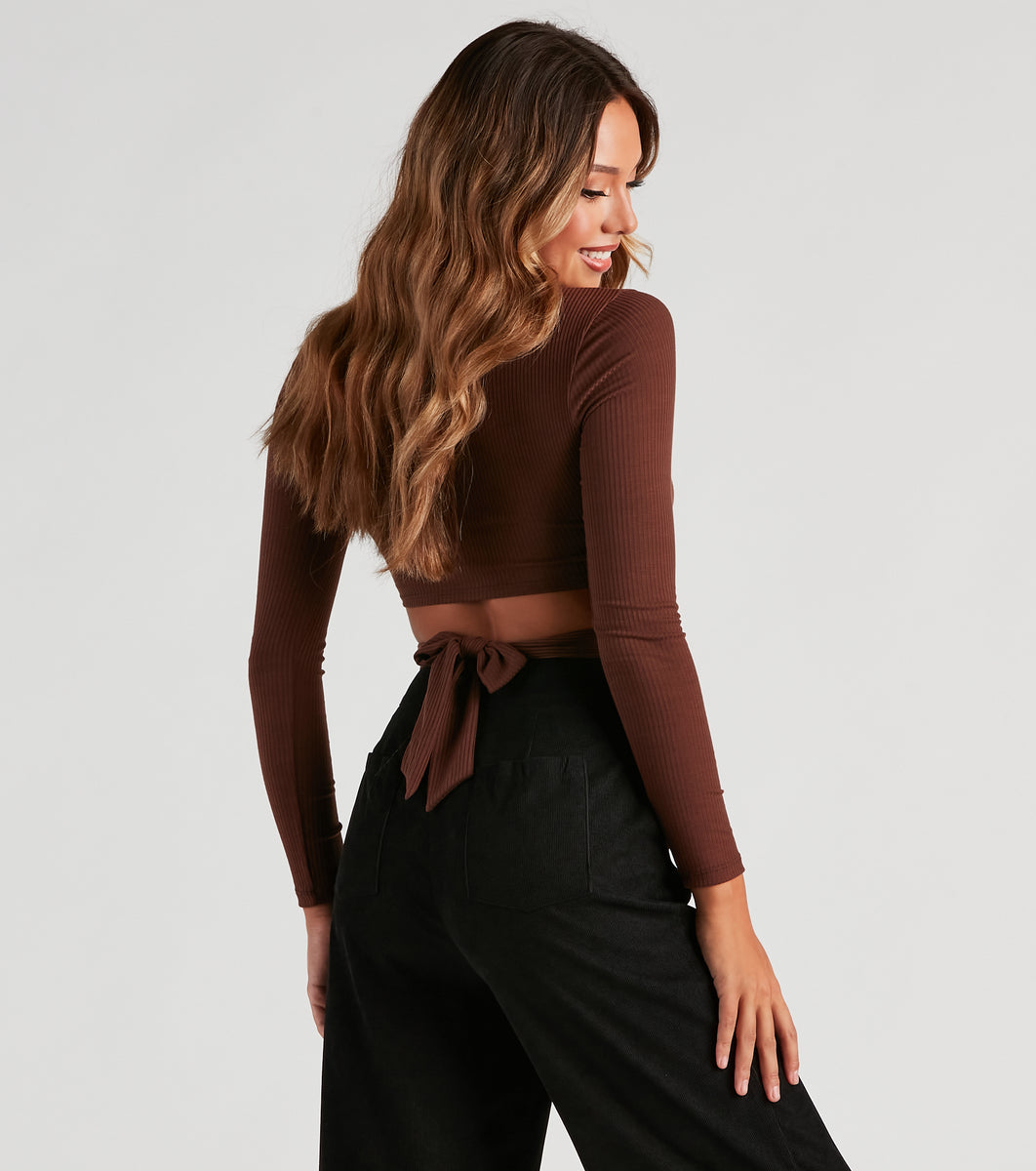 CROPPED WOVEN TOP WITH BACK TIE