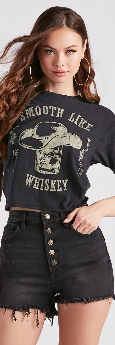 You're Smooth Like Whiskey Graphic Tee is a fire pick to create 2023 festival outfits, concert dresses, outfits for raves, or to complete your best party outfits or clubwear!